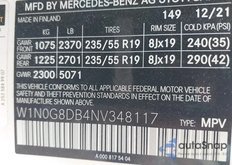 2022 Mercedes-Benz Glc 300 Suv from USA, damaged, VIN W1N0G8DB4NV348117